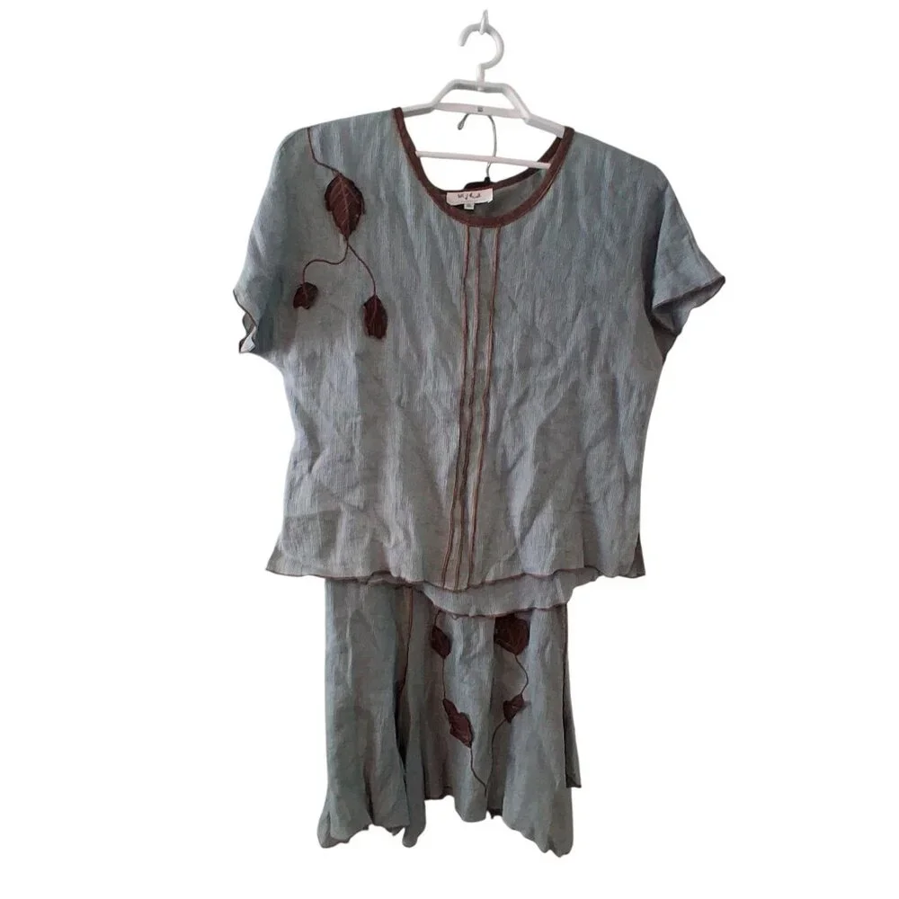 Talk of the Walk 2 pcset womens XL 100% linen laganlook skirt top vintage USA